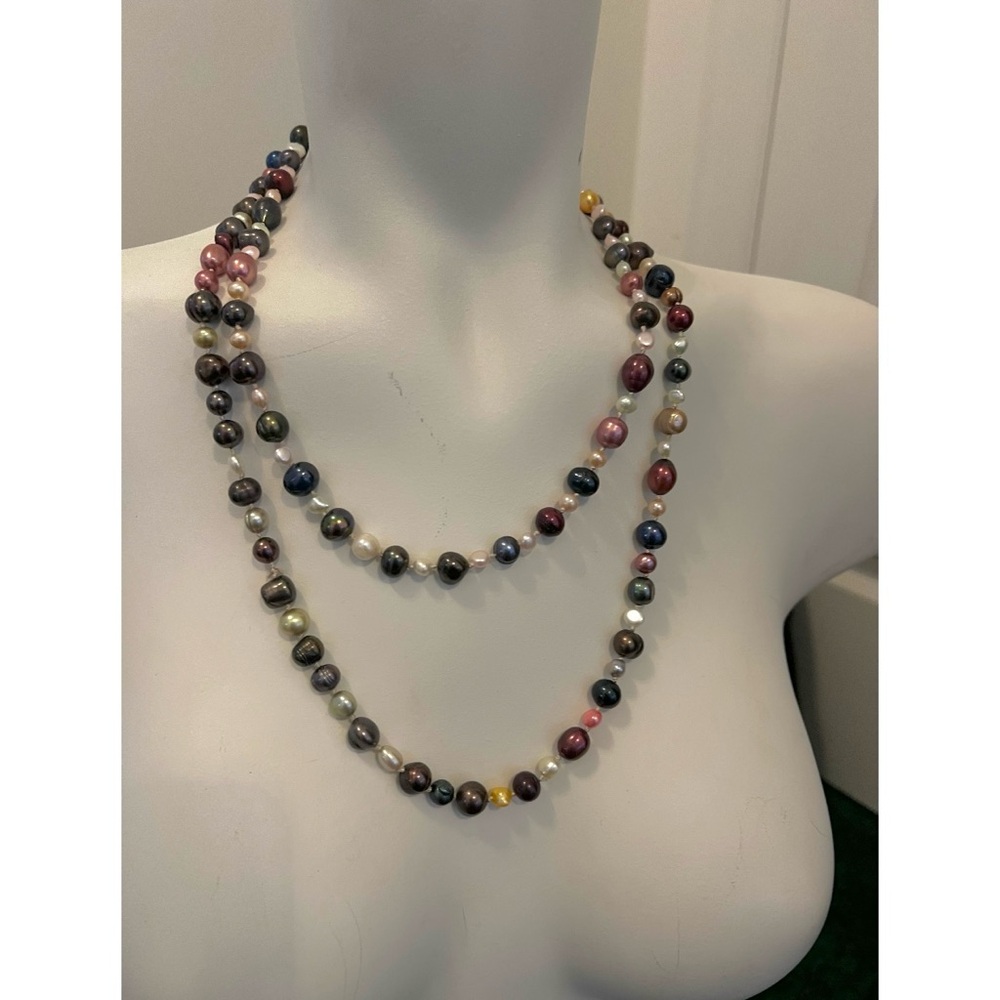 🎁🇨🇦 Hand Knotted Locally Multicolor Pearl Style Necklace Duo• Layered Statement - Picture 13 of 16